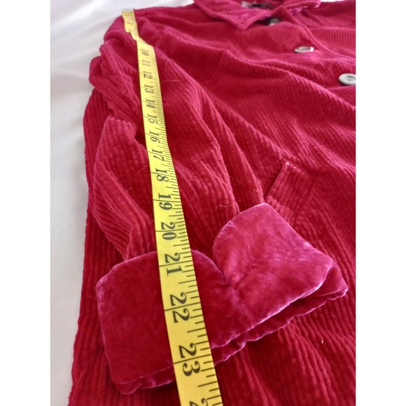 Chadwick's Fushia Red Pink Wale corduroy Button Top shacket size XL Velvet Cuff - Picture 4 of 10